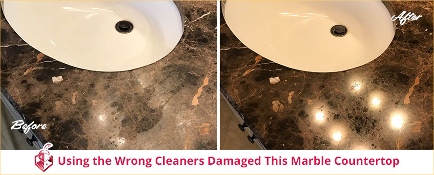 Incorrect Cleaners Dulled This Bathroom Marble Countertop and It's Restored Like New After WFY Development Projects 1's Services