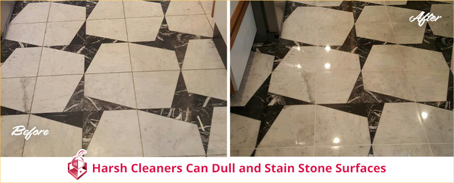 Prior to WFY Development Projects 1's Service, Harsh Cleaning Products Dulled This Stone Floor and Now It Shines