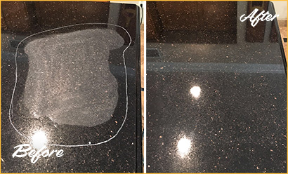 Before and After Picture of a Stone Cleaning and Sealing on Black Granite